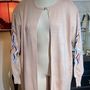 Rose colored embroidered maxi sweater NWOT